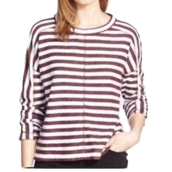Madewell Sweater Top Womens Small Maroon Stripes Slub - Picture 1 of 15